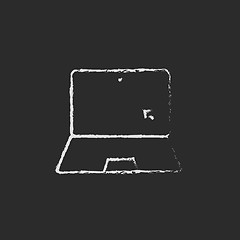 Image showing Laptop and cursor icon drawn in chalk.