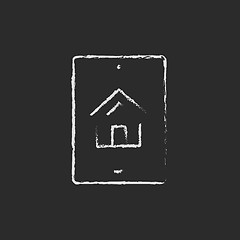 Image showing Property search on mobile device icon drawn in chalk.