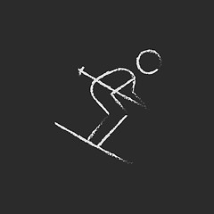 Image showing Downhill skiing icon drawn in chalk.