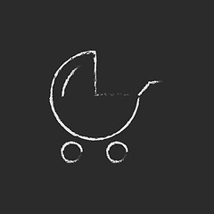 Image showing Baby stroller icon drawn in chalk.