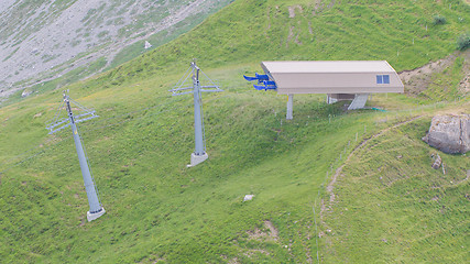 Image showing End station of a ski lift, high in the mountains
