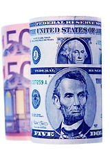 Image showing currency , dollars and euros on a white background