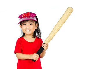 Image showing Chinese little girl holding baseball bat