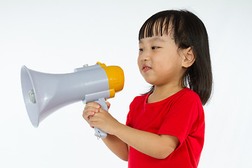 Image showing Asian Chinese little girl holding megaphone