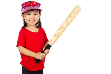 Image showing Chinese little girl holding baseball bat