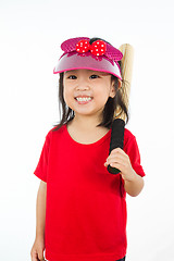 Image showing Chinese little girl holding baseball bat