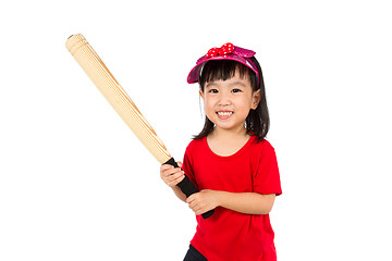 Image showing Chinese little girl holding baseball bat