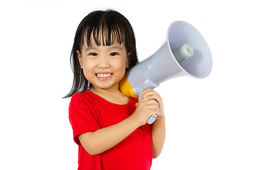 Image showing Asian Chinese little girl holding megaphone