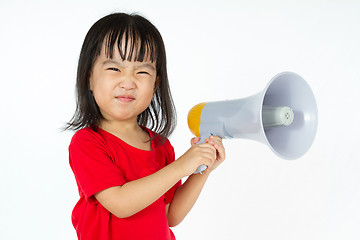 Image showing Asian Chinese little girl holding megaphone