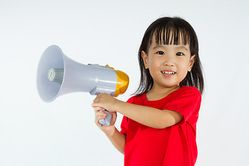 Image showing Asian Chinese little girl holding megaphone