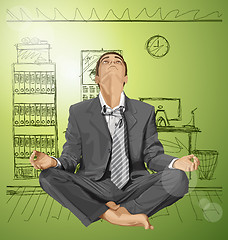 Image showing Vector Businessman in Lotus Pose Meditating