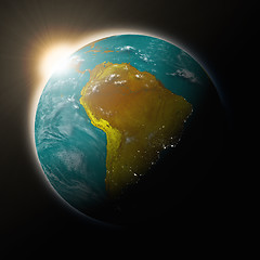 Image showing Sun over South America on planet Earth