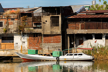 Image showing Straw poor houses by the river