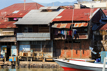 Image showing Straw poor houses by the river