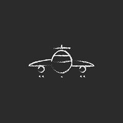 Image showing Airplane icon drawn in chalk.