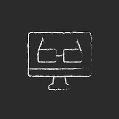 Image showing Computer monitor and glasses icon drawn in chalk