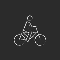 Image showing Bike and cyclist icon drawn in chalk.