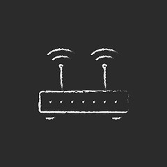 Image showing Wireless router icon drawn in chalk.