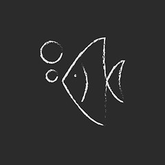 Image showing Fish under water icon drawn in chalk.