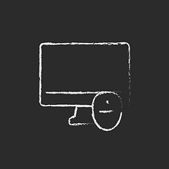 Image showing Monitor and computer mouse icon drawn in chalk.
