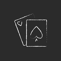 Image showing Playing cards icon drawn in chalk.