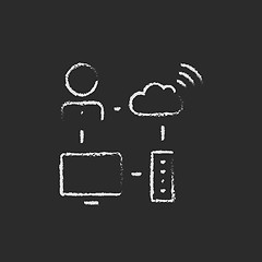 Image showing Cloud computing icon drawn in chalk.