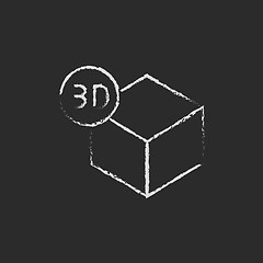 Image showing Three D box icon drawn in chalk.