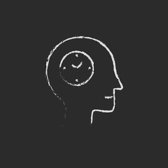 Image showing Clock in the human head icon drawn chalk