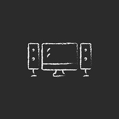 Image showing  Home cinema system icon drawn in chalk.