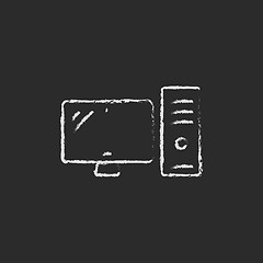 Image showing CPU and monitor icon drawn in chalk.