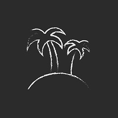 Image showing Two palm trees on an island icon drawn in chalk.