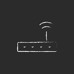 Image showing Wireless router icon drawn in chalk.