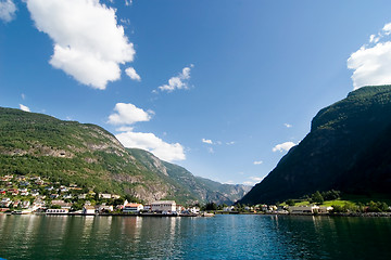 Image showing Mountain Village in a Fjord