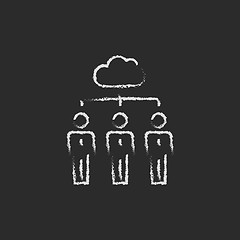Image showing Three businessmen under the cloud icon drawn in chalk.