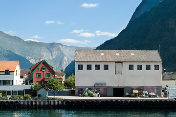 Image showing Mountain Village in a Fjord