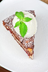 Image showing chocolate cake with jam ice cream