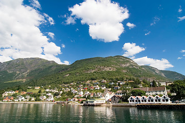 Image showing Mountain Village in a Fjord