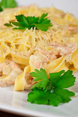 Image showing Pasta with shrimps