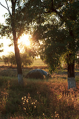 Image showing Haystack on autumn sunset