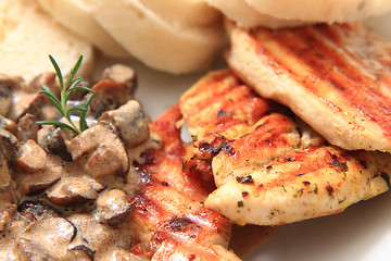 Image showing chicken meat with mushrooms and dumplings