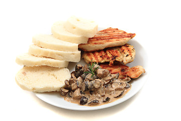 Image showing chicken meat with mushrooms and dumplings