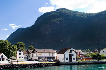 Image showing Mountain Village in a Fjord