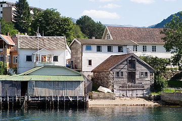 Image showing Mountain Village in a Fjord