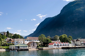 Image showing Mountain Village in a Fjord