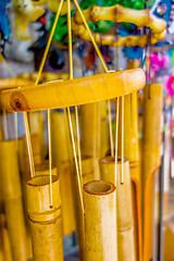 Image showing wooden and other wind chimes on display