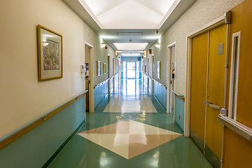 Image showing hospital hallway interior architecture and finishes in corridor