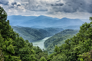 Image showing beautiful aerial scenery over lake fontana in great smoky mounta