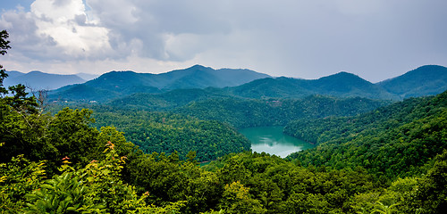 Image showing beautiful aerial scenery over lake fontana in great smoky mounta