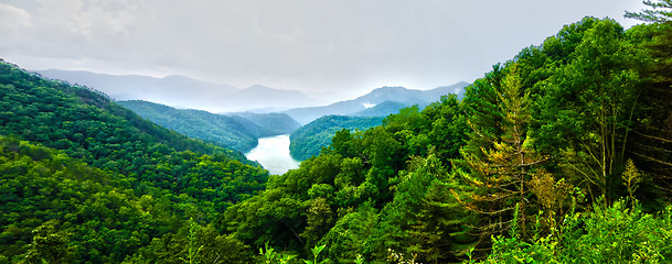 Image showing beautiful aerial scenery over lake fontana in great smoky mounta