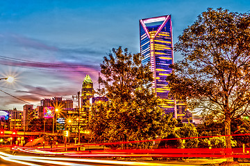 Image showing charlotte city skyline early morning at sunrise